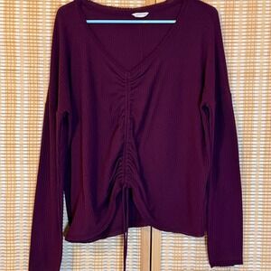 Aeropostale Womens Plum Purple Waffle Knit Cinch Front Long Sleeve Top Large